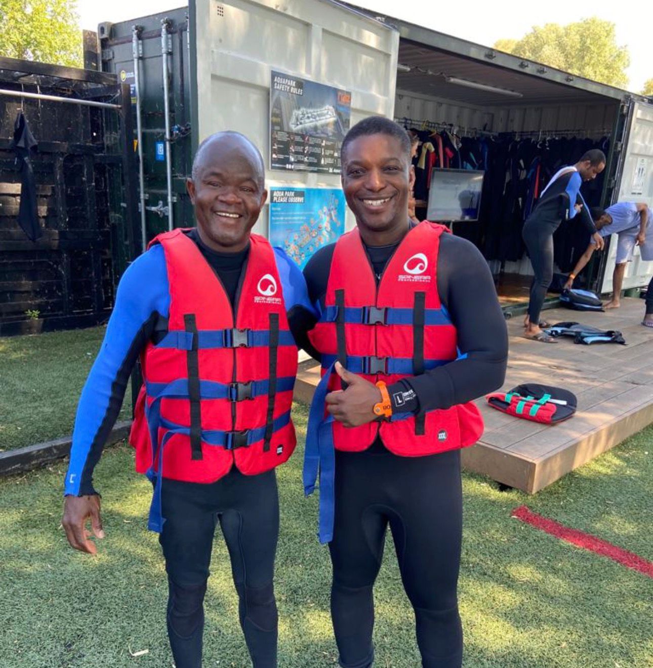 Men participating in worship and fellowship